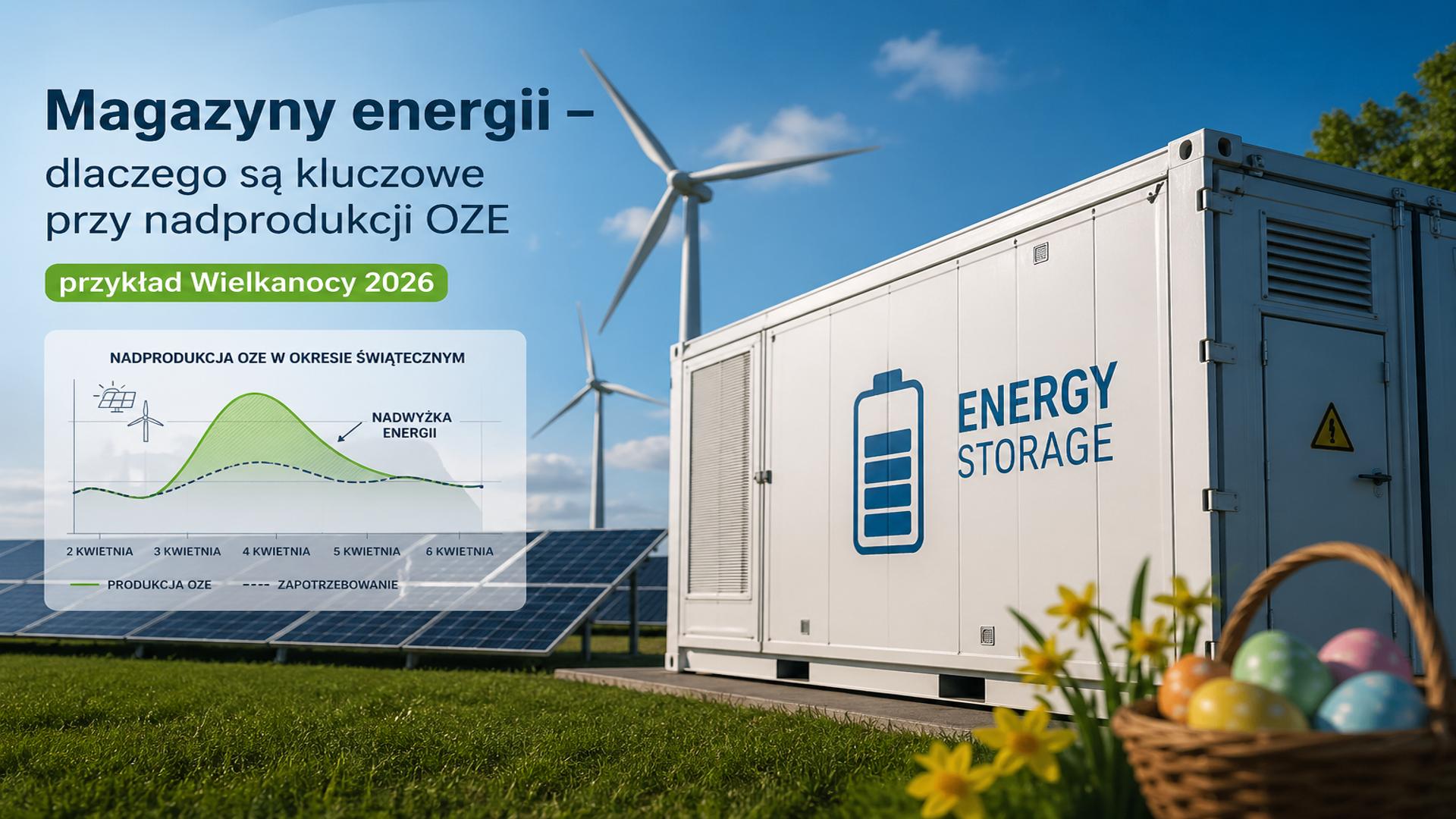 <p>Magazyny energii – dlaczego są kluczowe przy nadprodukcji OZE (przykład Wielkanocy 2026)</p>